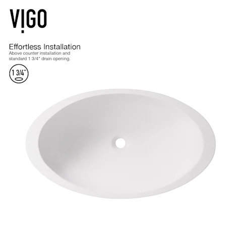 Matte Stone Wisteria Composite Oval Vessel Bathroom Sink in White with Amada Faucet and Pop-Up Drain - image 5 - other