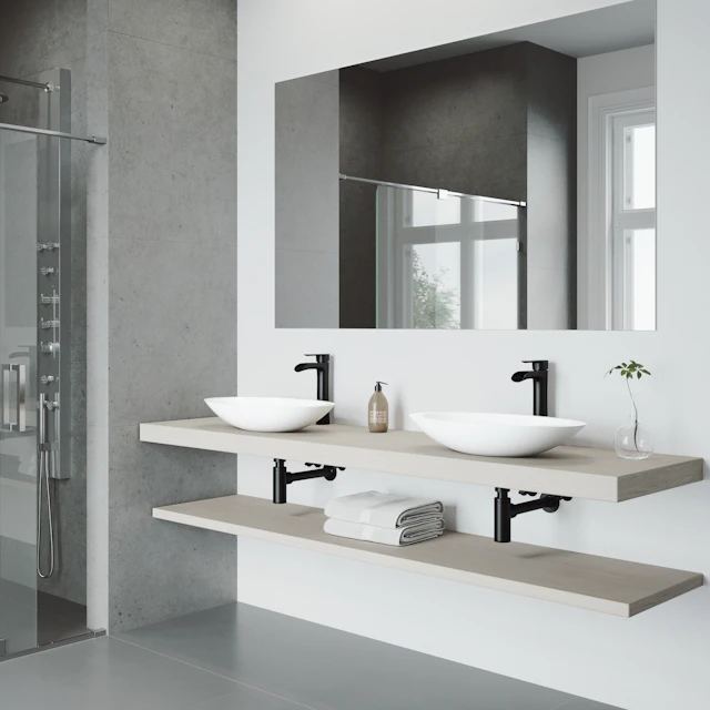 Matte Stone Wisteria Composite Oval Vessel Bathroom Sink in White with Niko Faucet and Pop-Up Drain - angle 2 - other