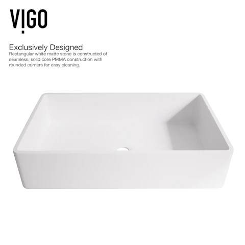 Matte Stone Magnolia Composite Rectangular Vessel Bathroom Sink in White with Faucet and Pop-Up Drain - image 7 - other