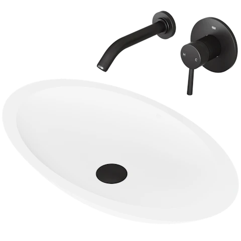 Matte Stone Wisteria Composite Oval Vessel Bathroom Sink in White with Olus Faucet and Pop-Up Drain - image 1 - other
