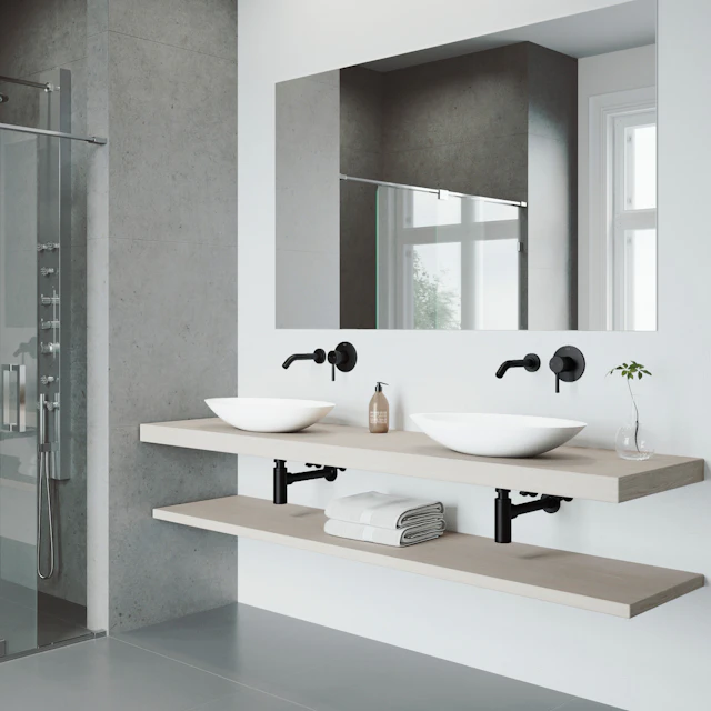 Matte Stone Wisteria Composite Oval Vessel Bathroom Sink in White with Olus Faucet and Pop-Up Drain - angle 2 - other