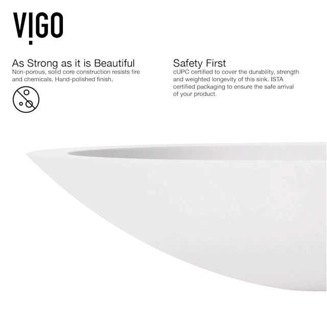 Matte Stone Wisteria Composite Oval Vessel Bathroom Sink in White with Olus Faucet and Pop-Up Drain - angle 6 - other