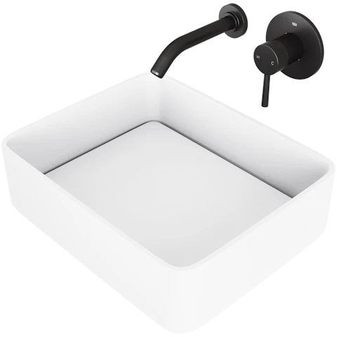 Matte Stone Jasmine Composite Rectangular Vessel Bathroom Sink in White with Olus Faucet and Pop-Up Drain - image 1 - other