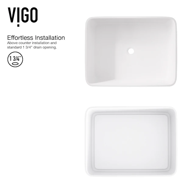 Matte Stone Jasmine Composite Rectangular Vessel Bathroom Sink in White with Olus Faucet and Pop-Up Drain - angle 4 - other