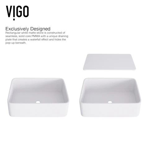 Matte Stone Jasmine Composite Rectangular Vessel Bathroom Sink in White with Olus Faucet and Pop-Up Drain - image 6 - other