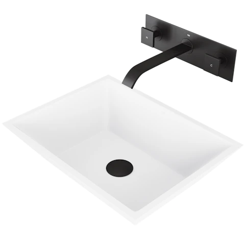 Matte Stone Vinca Composite Rectangular Vessel Bathroom Sink in White with Titus Faucet and Pop-Up Drain - image 1 - other