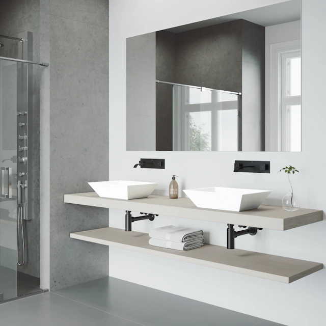 Matte Stone Vinca Composite Rectangular Vessel Bathroom Sink in White with Titus Faucet and Pop-Up Drain - angle 2 - other
